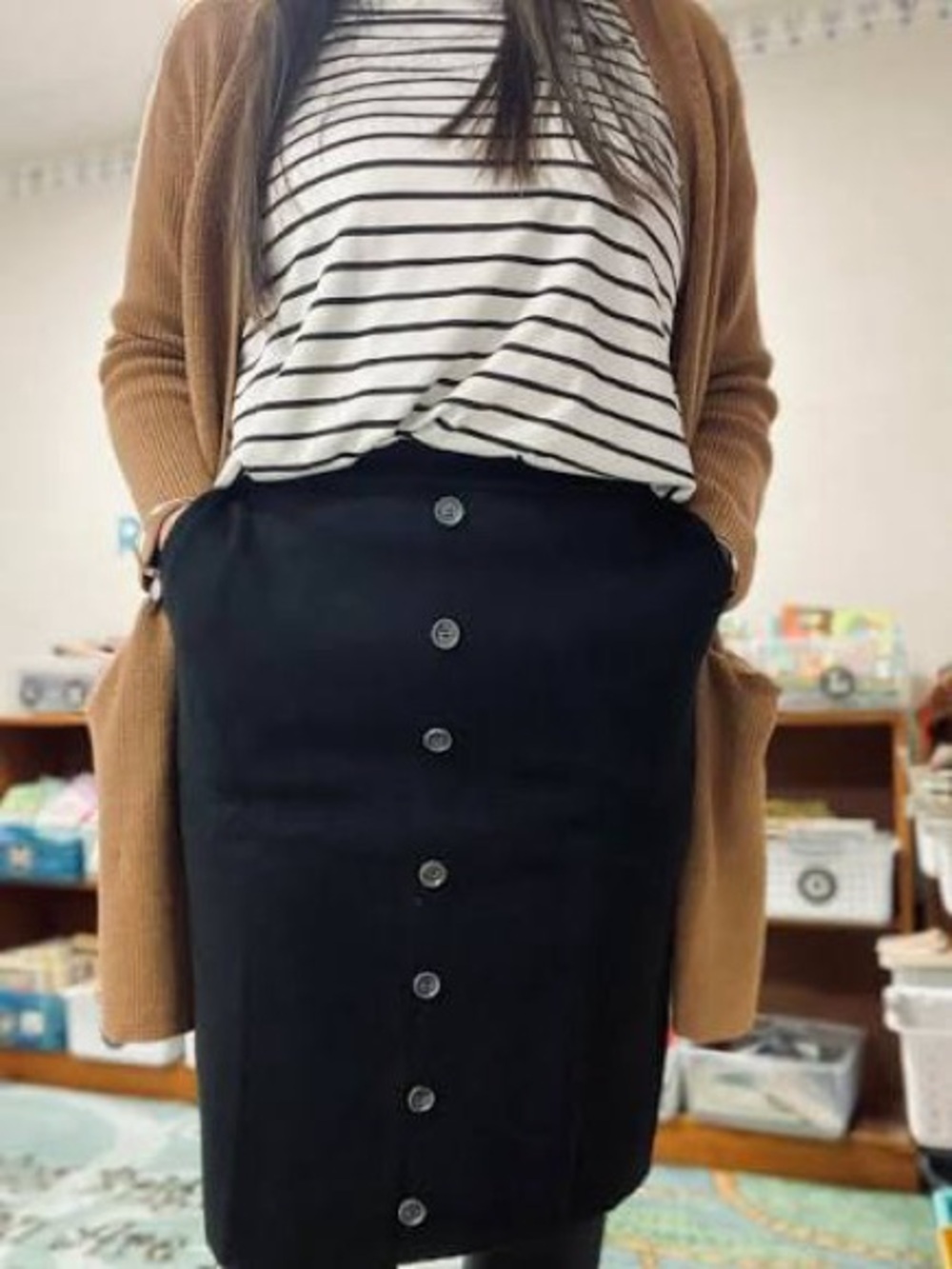 Zyia Tribeca Sweater Skirt- Black Button-Front Knit Skirt